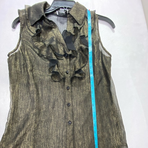 Tahari Arthur Levine Size SMALL Black/Gold Ruffled Sleeveless Blouse Top - Picture 5 of 6